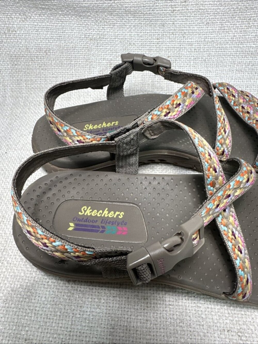 Skechers Womens Reggae Dream Weaver Taupe Multi Size 12 Sandals Summer Beach - Picture 4 of 5